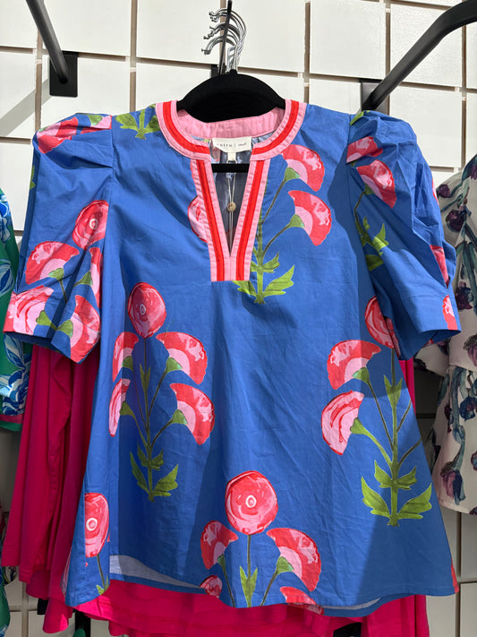 Blue flowered entro blouse