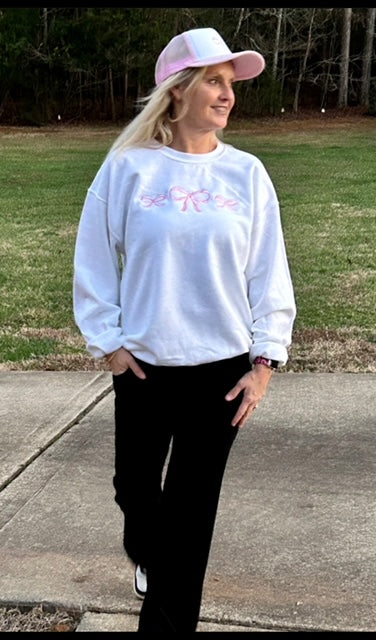 Pink Embroidery Bow Crewneck Sweatshirt