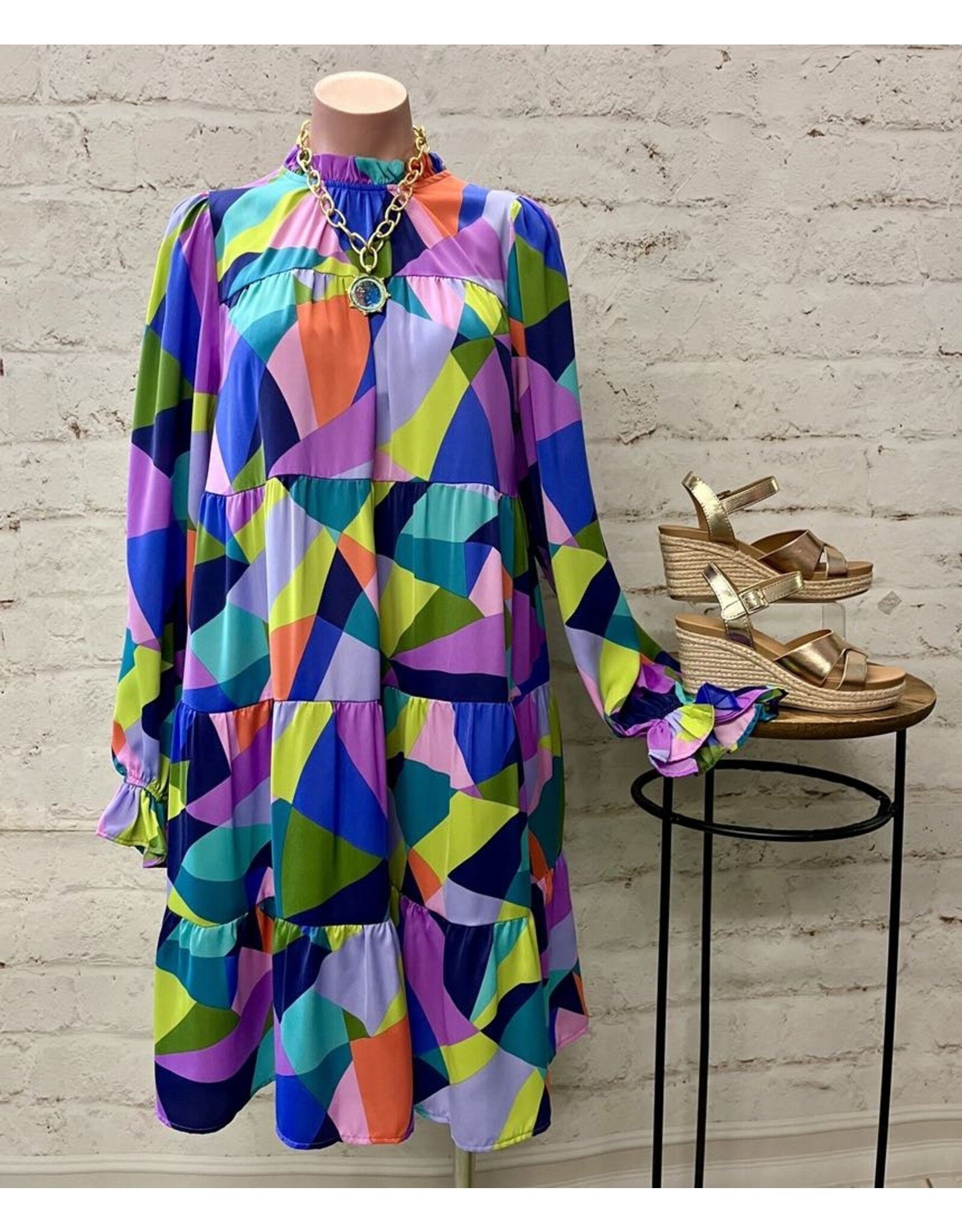 Satin Abstract Midi Dress