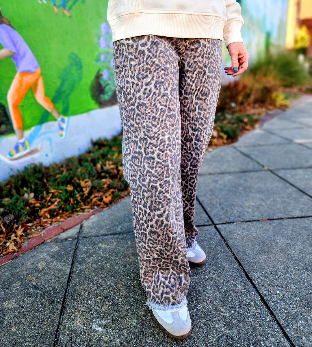 Wild Grace Wide-Leg Leopard Pants