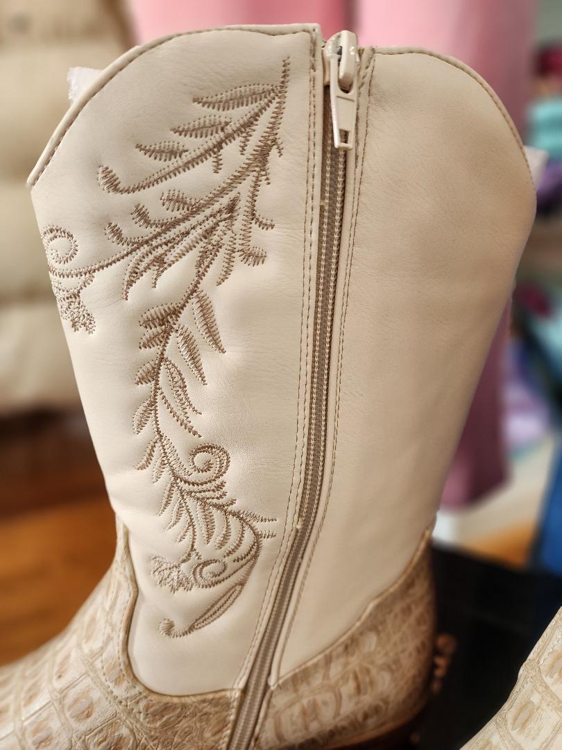 Pierre Duma Ivory Embroidered Mid Boots