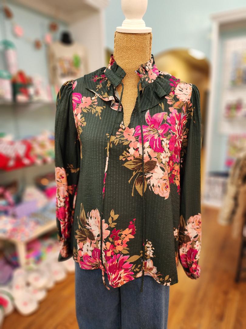 Midnight Garden Ruffle Blouse