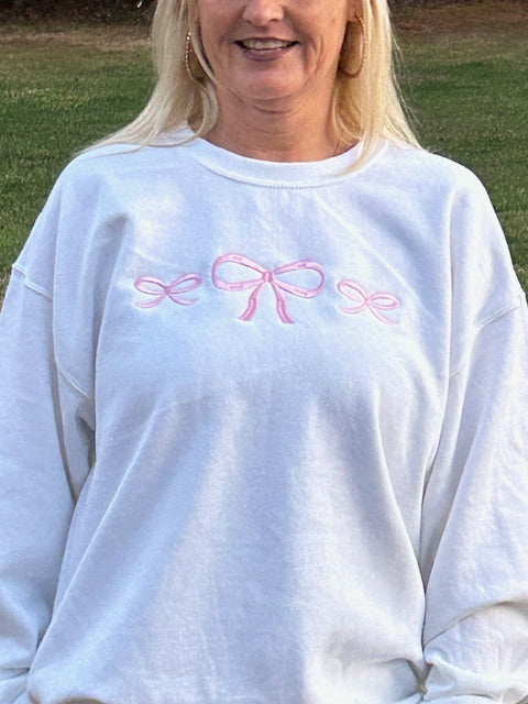 Pink Embroidery Bow Crewneck Sweatshirt