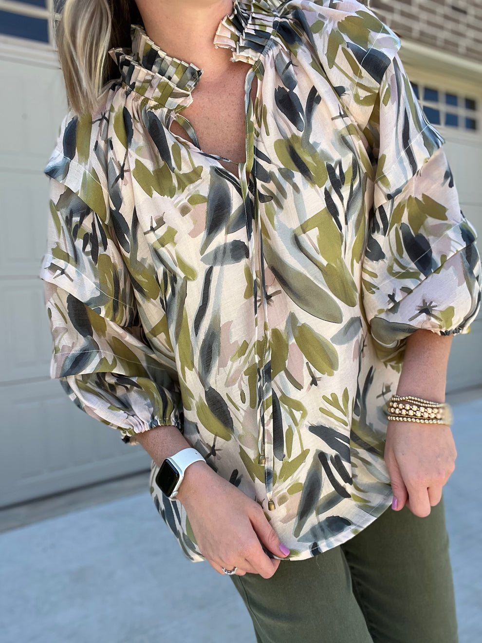 Olive Leaf Print Top