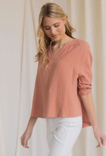 Shell Coral Gauze Top