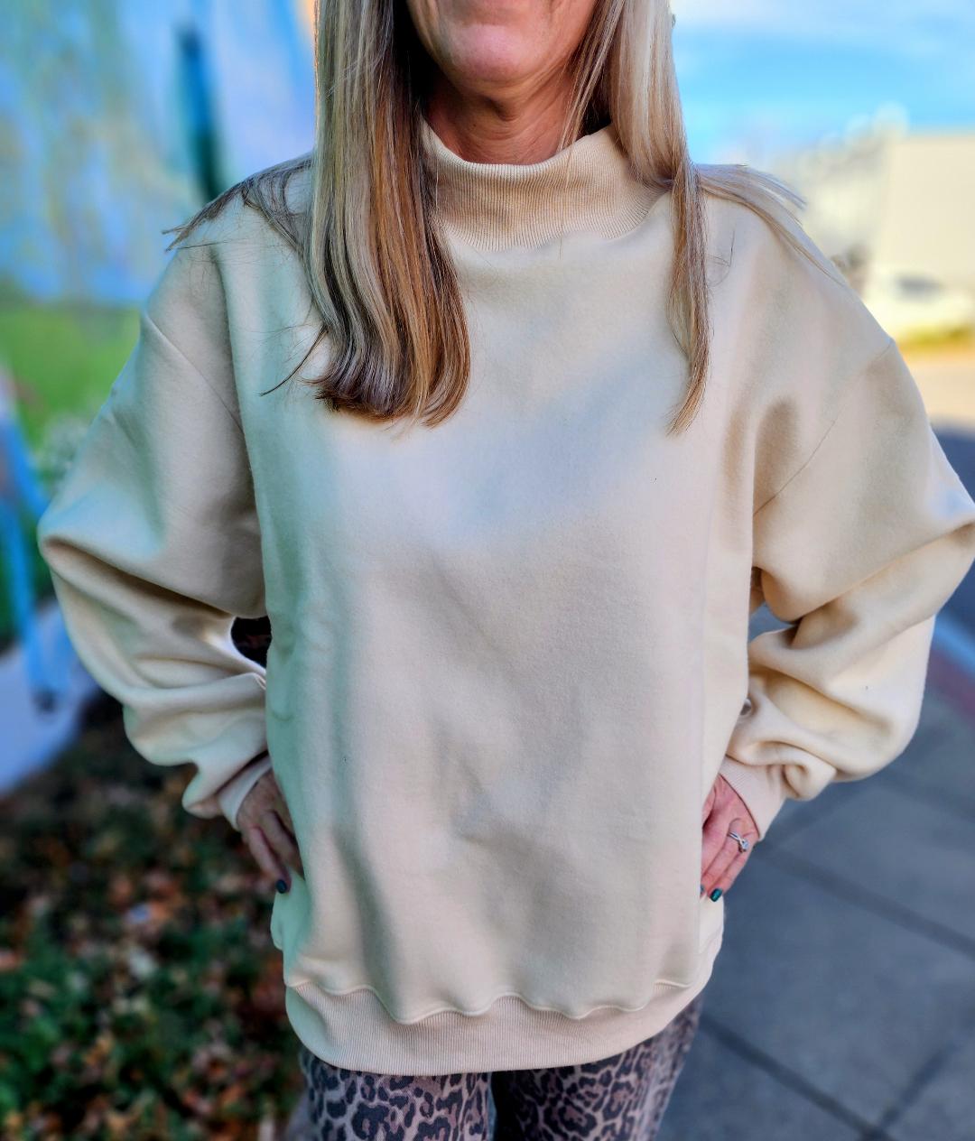 Soft Reversible Red or Sand Mock Neck Sweatshirts