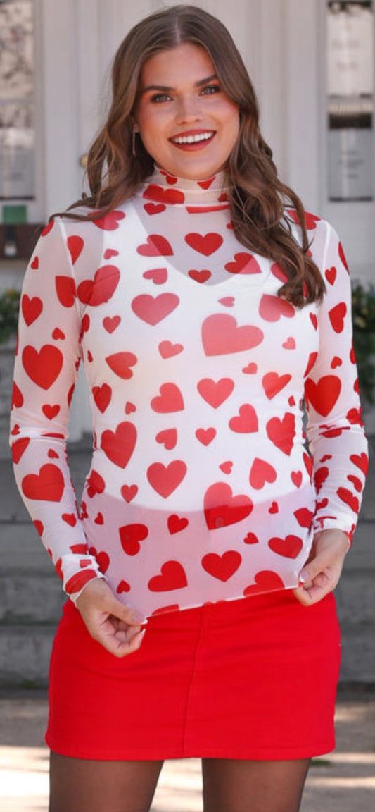 Sweetheart Mock Neck Mesh Top