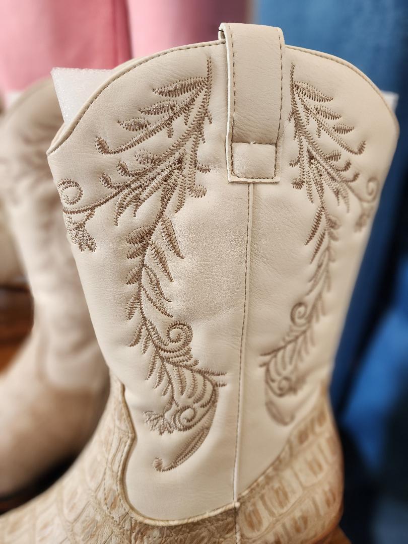 Pierre Duma Ivory Embroidered Mid Boots