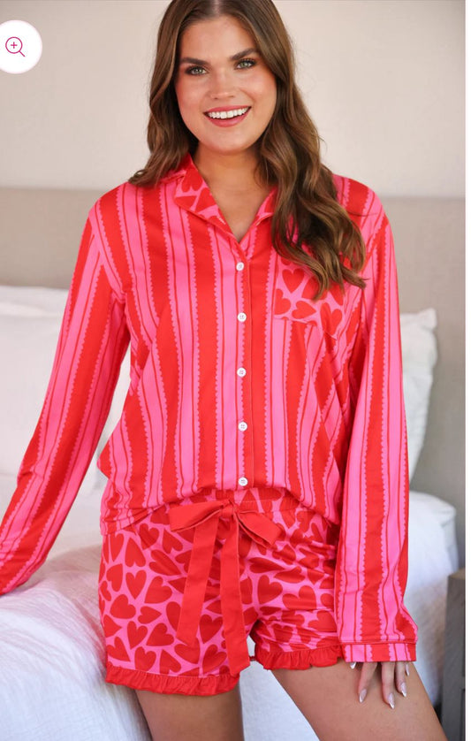 Be Mine Striped Heart Pajama Set